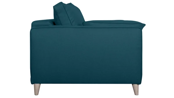 en vente Canapé Convertible Scandinave 3 Places En Tissu Bleu Canard Et Bois Clair Avec Matelas 10 Cm PAPEL 5