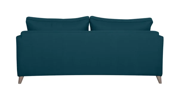 Canapé Convertible Scandinave 3 Places En Tissu Bleu Canard Et Bois Clair Avec Matelas 10 Cm PAPEL 6