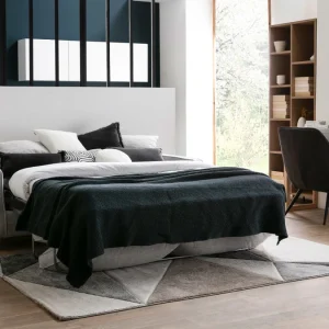 france en ligne Canapé Convertible Scandinave 3 Places En Tissu Bleu Canard Et Bois Clair Avec Matelas 10 Cm PAPEL 22