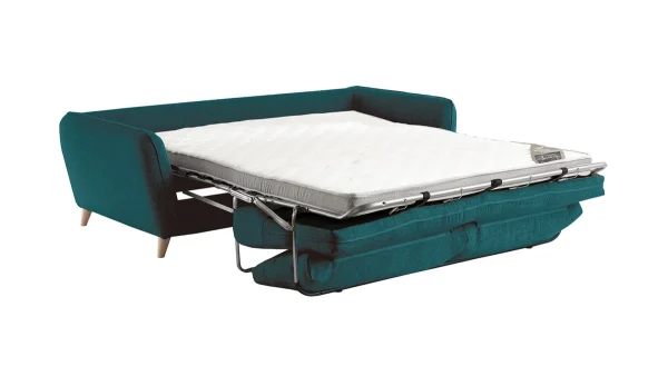 Canapé Convertible Scandinave 3 Places En Tissu Bleu Paon Et Bois Clair Avec Matelas 10 Cm CREEP ultratendance 4