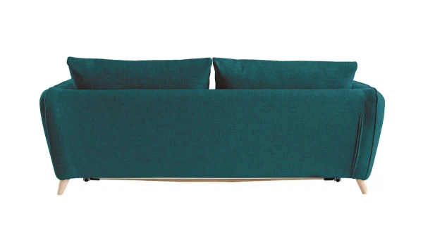 Canapé Convertible Scandinave 3 Places En Tissu Bleu Paon Et Bois Clair Avec Matelas 10 Cm CREEP 6