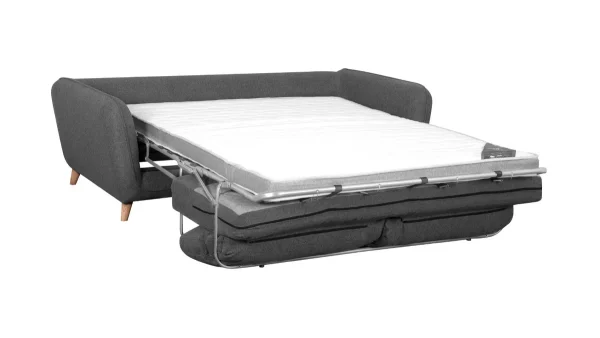 Canapé Convertible Scandinave 3 Places En Tissu Gris Anthracite Et Bois Clair Avec Matelas 10 Cm CREEP 4