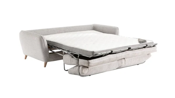 Canapé Convertible Scandinave 3 Places En Tissu Gris Chiné Et Bois Clair Avec Matelas 10 Cm CREEP 4