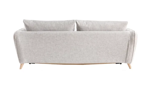 Canapé Convertible Scandinave 3 Places En Tissu Gris Chiné Et Bois Clair Avec Matelas 10 Cm CREEP 6