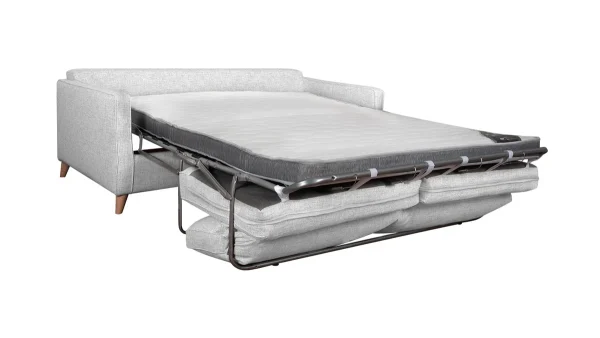 Canapé Convertible Scandinave 3 Places En Tissu Gris Clair Et Bois Clair Avec Matelas 10 Cm PAPEL 4