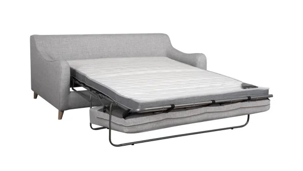 Canapé Convertible Scandinave 3 Places En Tissu Gris Clair Et Bois Clair Avec Matelas 10 Cm VENDOME 4