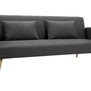 Canapé Convertible Scandinave 3 Places En Tissu Gris Foncé Et Bois Clair LULA 12