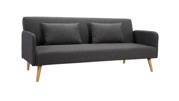 Canapé Convertible Scandinave 3 Places En Tissu Gris Foncé Et Bois Clair LULA 3