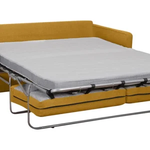 Canapé Convertible Scandinave 3 Places En Tissu Jaune Cumin Et Bois Clair Avec Matelas 10 Cm PAPEL Large choix en ligne 14