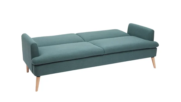 Canapé Convertible Scandinave 3 Places En Tissu Vert Et Bois Clair STEWART 4