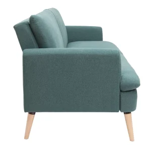 prix le plus bas Canapé Convertible Scandinave 3 Places En Tissu Vert Et Bois Clair STEWART 19