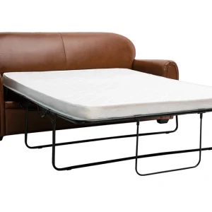 achetez pas cher Canapé Convertible Vintage 3 Places Cuir Marron Et Bois Noir Avec Matelas 9 Cm CLUB 14