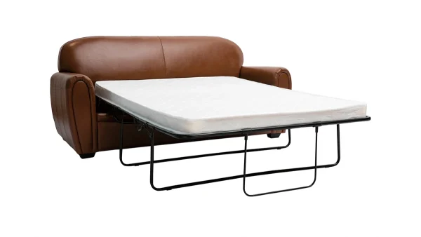 achetez pas cher Canapé Convertible Vintage 3 Places Cuir Marron Et Bois Noir Avec Matelas 9 Cm CLUB 4