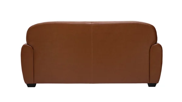 achetez pas cher Canapé Convertible Vintage 3 Places Cuir Marron Et Bois Noir Avec Matelas 9 Cm CLUB 6