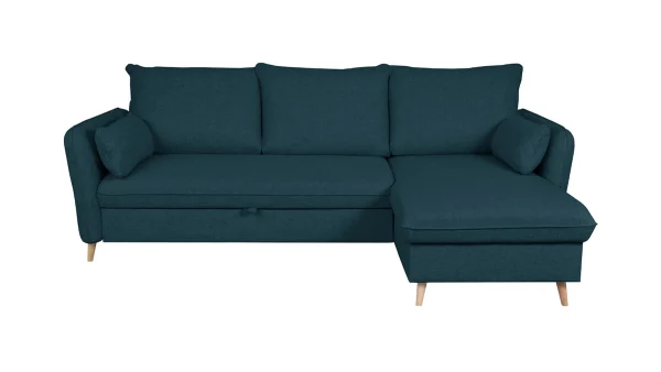 Canapé D’angle Convertible Réversible Avec Coffre 3-4 Places En Tissu Bleu Océan Et Bois Clair DRISS fashion pas cher 1