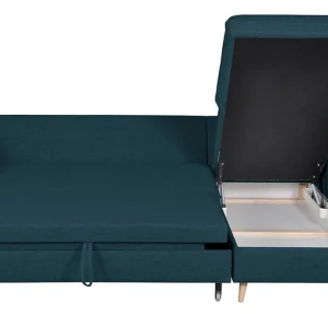 Canapé D’angle Convertible Réversible Avec Coffre 3-4 Places En Tissu Bleu Océan Et Bois Clair DRISS fashion pas cher 14