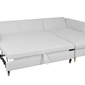 Canapé D’angle Convertible Réversible Avec Coffre 3-4 Places En Tissu Gris Clair Et Bois Clair DRISS 17