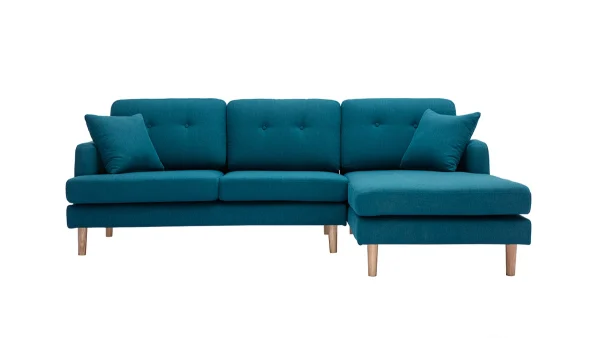 prix de gros Canapé D’angle Droit Scandinave 4 Places En Tissu Bleu Canard Et Bois Clair CODDY 1