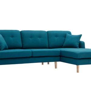 prix de gros Canapé D’angle Droit Scandinave 4 Places En Tissu Bleu Canard Et Bois Clair CODDY 11