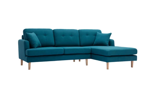 prix de gros Canapé D’angle Droit Scandinave 4 Places En Tissu Bleu Canard Et Bois Clair CODDY 3