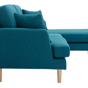 Canapé D’angle Droit Scandinave 4 Places En Tissu Bleu Canard Et Bois Clair CODDY 13