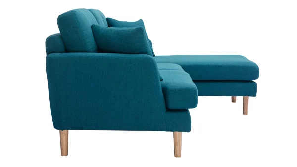 prix de gros Canapé D’angle Droit Scandinave 4 Places En Tissu Bleu Canard Et Bois Clair CODDY 4