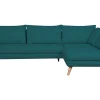 Satisfait ou Remboursé Canapé D’angle Droit Scandinave 5 Places En Tissu Bleu Paon Et Bois Clair CREEP 31