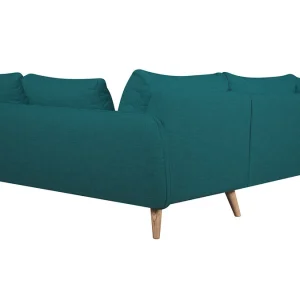 Canapé D’angle Droit Scandinave 5 Places En Tissu Bleu Paon Et Bois Clair CREEP 13