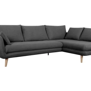 Nouvelle tendance Canapé D’angle Droit Scandinave 5 Places En Tissu Gris Anthracite Et Bois Clair CREEP 10