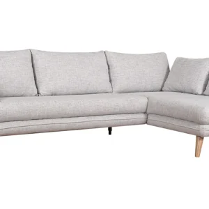 marques de renommée Canapé D’angle Droit Scandinave 5 Places En Tissu Gris Clair Chiné Et Bois Clair CREEP 12