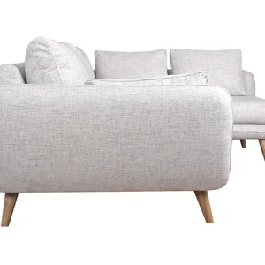 marques de renommée Canapé D’angle Droit Scandinave 5 Places En Tissu Gris Clair Chiné Et Bois Clair CREEP 14