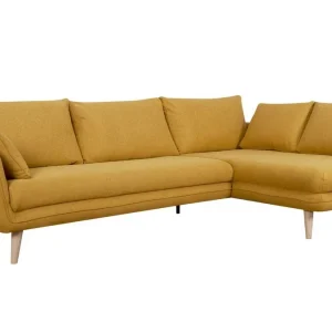 outlet soldes Canapé D’angle Droit Scandinave 5 Places En Tissu Jaune Cumin Et Bois Clair CREEP 9