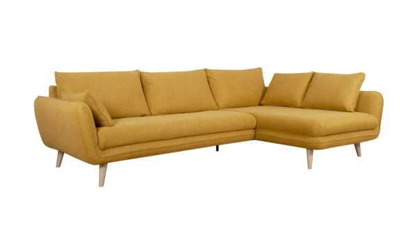 outlet soldes Canapé D’angle Droit Scandinave 5 Places En Tissu Jaune Cumin Et Bois Clair CREEP 3