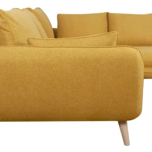 outlet soldes Canapé D’angle Droit Scandinave 5 Places En Tissu Jaune Cumin Et Bois Clair CREEP 11