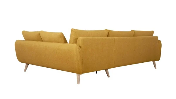 Canapé D’angle Droit Scandinave 5 Places En Tissu Jaune Cumin Et Bois Clair CREEP 5