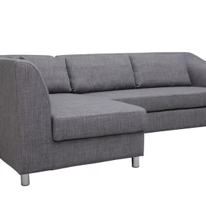 Canapé D’angle Gauche Convertible Avec Coffre 3 Places En Tissu Gris Et Acier Chromé MIAMI 13