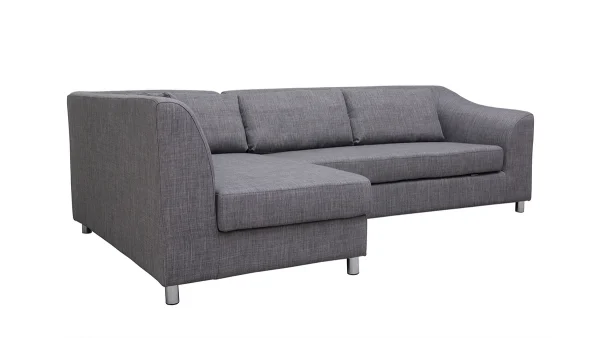 Canapé D’angle Gauche Convertible Avec Coffre 3 Places En Tissu Gris Et Acier Chromé MIAMI 3