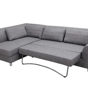 Canapé D’angle Gauche Convertible Avec Coffre 3 Places En Tissu Gris Et Acier Chromé MIAMI 19