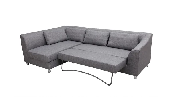 Canapé D’angle Gauche Convertible Avec Coffre 3 Places En Tissu Gris Et Acier Chromé MIAMI 6