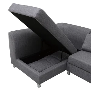 Canapé D’angle Gauche Convertible Avec Coffre 3 Places En Tissu Gris Et Acier Chromé MIAMI 21