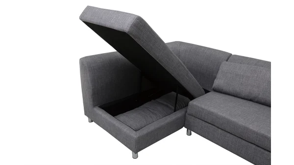 Canapé D’angle Gauche Convertible Avec Coffre 3 Places En Tissu Gris Et Acier Chromé MIAMI 7