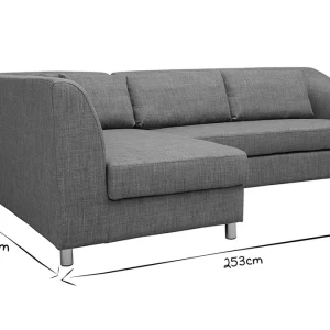 Canapé D’angle Gauche Convertible Avec Coffre 3 Places En Tissu Gris Et Acier Chromé MIAMI 25