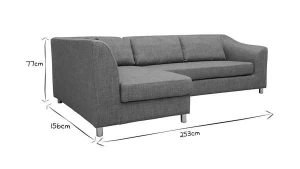 Canapé D’angle Gauche Convertible Avec Coffre 3 Places En Tissu Gris Et Acier Chromé MIAMI 9