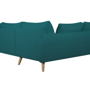 Canapé D’angle Gauche Scandinave 5 Places En Tissu Bleu Paon Et Bois Clair CREEP 14