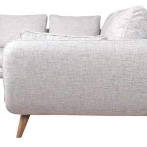 Canapé D’angle Gauche Scandinave 5 Places En Tissu Gris Clair Chiné Et Bois Clair CREEP 13