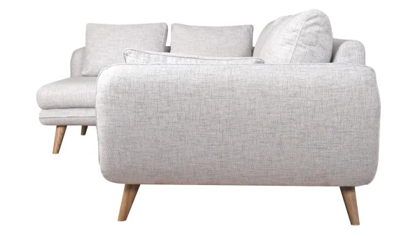 Canapé D’angle Gauche Scandinave 5 Places En Tissu Gris Clair Chiné Et Bois Clair CREEP 4