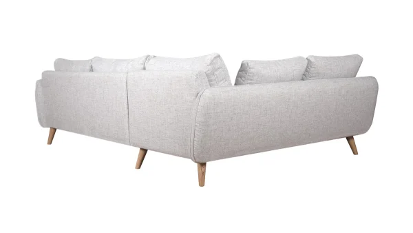 Canapé D’angle Gauche Scandinave 5 Places En Tissu Gris Clair Chiné Et Bois Clair CREEP 5