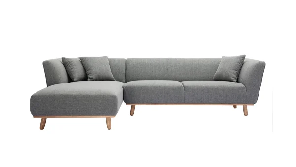 Top ventes Canapé D’angle Gauche Scandinave 5 Places En Tissu Gris Et Bois Clair STUART 1