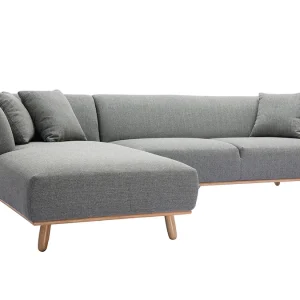 Canapé D’angle Gauche Scandinave 5 Places En Tissu Gris Et Bois Clair STUART 14