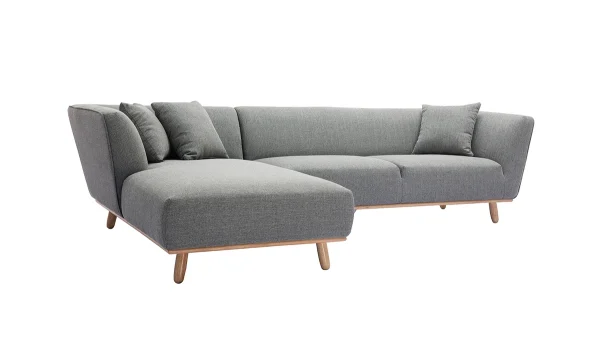 Top ventes Canapé D’angle Gauche Scandinave 5 Places En Tissu Gris Et Bois Clair STUART 3